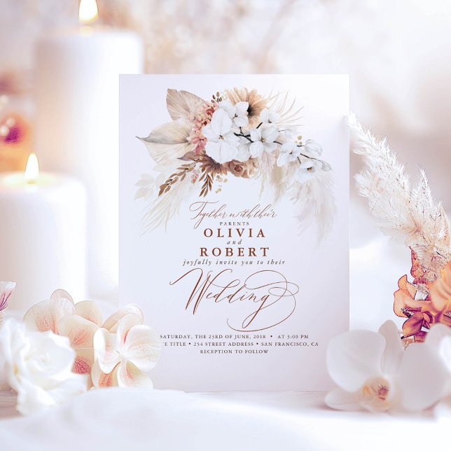 Convites Boho Botânico Floral Moderno Terracotta Casamento (Romantic Boho Wedding Invitation)