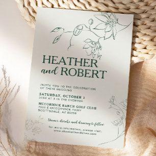 Convites Boho Botânico Floral Verde Emerald