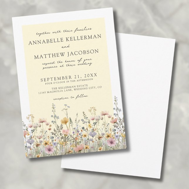 Convites Boho Botânico Flores Selvagens Amarelas Casamento  (Boho Botanical Wildflower Yellow Floral Wedding Invitation)