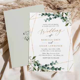 Convites Boho Botânico Moderno Verde Dourado Casamento
