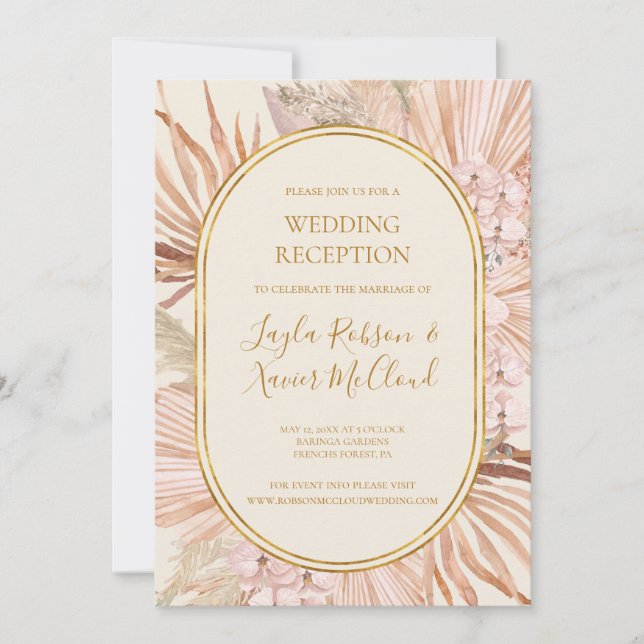 Convites Boho Botânico | Recepção de Casamento em Verde Oli (Frente)