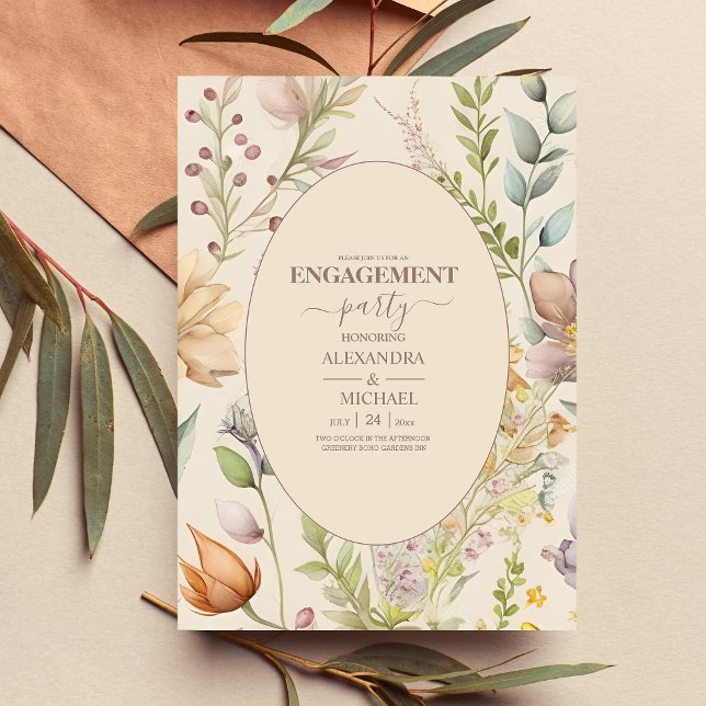 Convites Boho Botânico Watercolor Flores Selvagens Casament (Criador carregado)