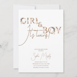 Convites Boho Boy & Girl Twins Rustic Chá de fraldas Invita