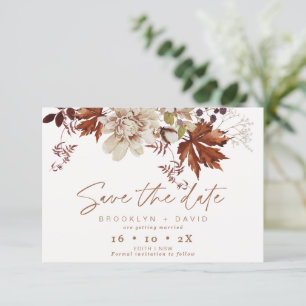 Convites Boho Brown Fall Floral Weding The Date Card