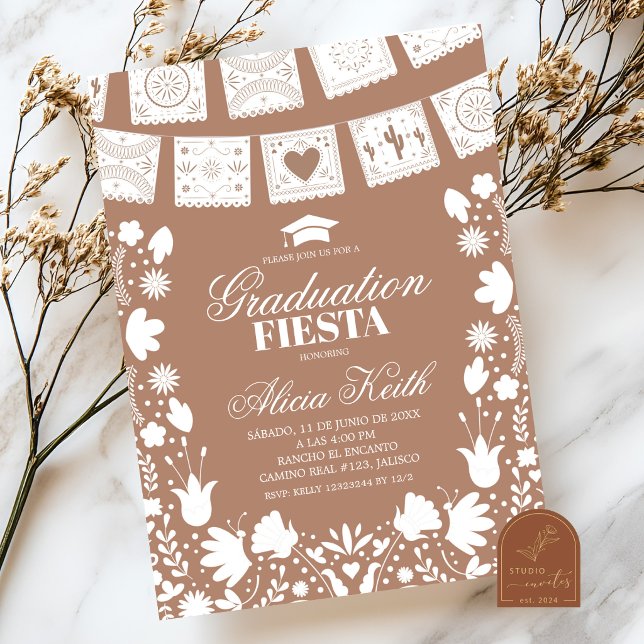 Convites Boho Brown Talavera Mexican Graduation Fiesta Invi (Criador carregado)