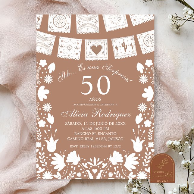 Convites Boho Brown Talavera Surpresa Mexicana de Aniversár (Criador carregado)