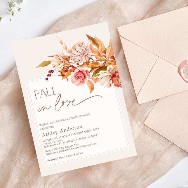 Convites Boho Browns Cai Floral No Chá de panela De Amor ( Fall in Love Bridal Shower Invitation, Fall Floral Bridal Shower Invitation, Autumn Colors Bridal)