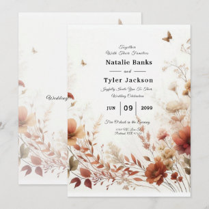 Convites Boho Browns com Borboletas Casamento Floral