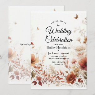 Convites Boho Browns com Borboletas Casamento Floral