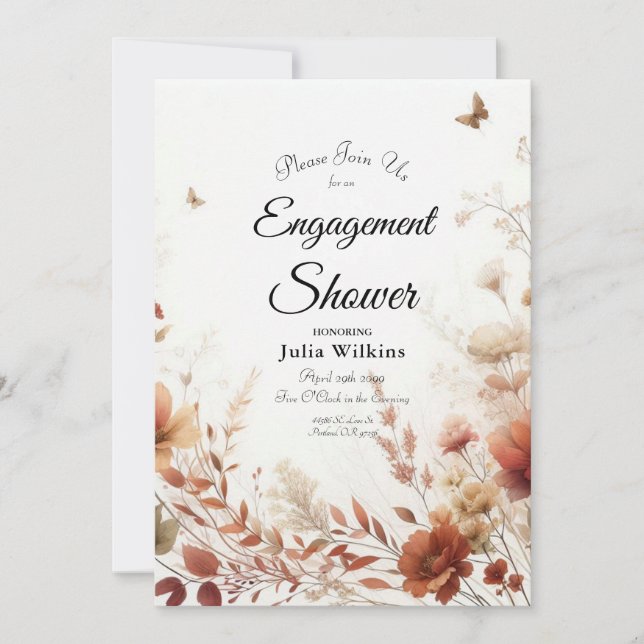 Convites Boho Browns with Butterflies Engagement Shower (Frente)