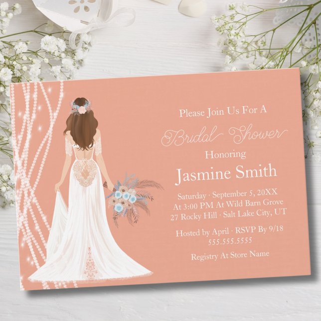 Convites Boho Brunette Bride Com Chá de panela De Pérolas (Criador carregado)