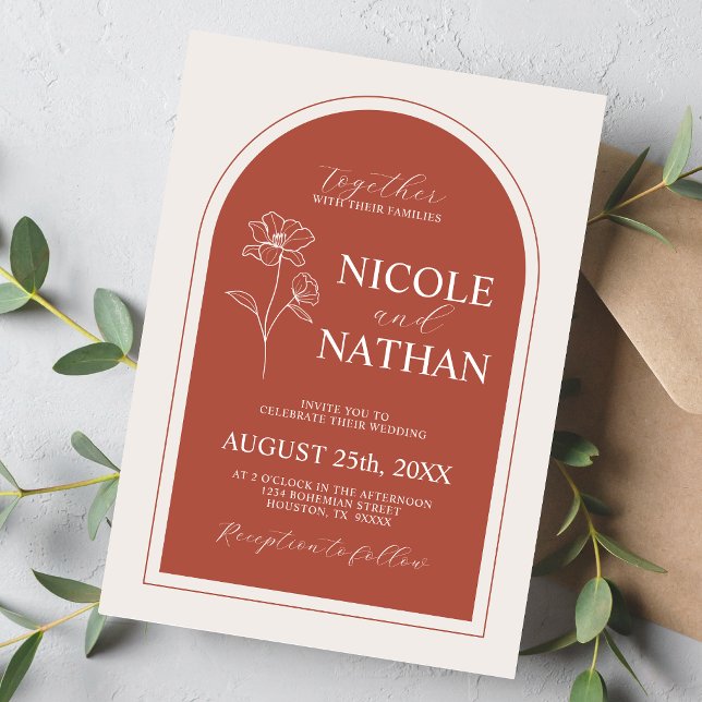 Convites Boho Budget Terracotta Rustic Flower Casamento | M (Boho Design Terracotta Rust Earth Tone Wedding Invitation)