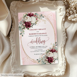 Convites Boho Burgundy Blush Invitation com Rosas