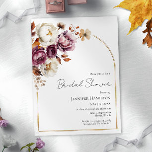 Convites Boho Burgundy Chá de panela Floral Fall