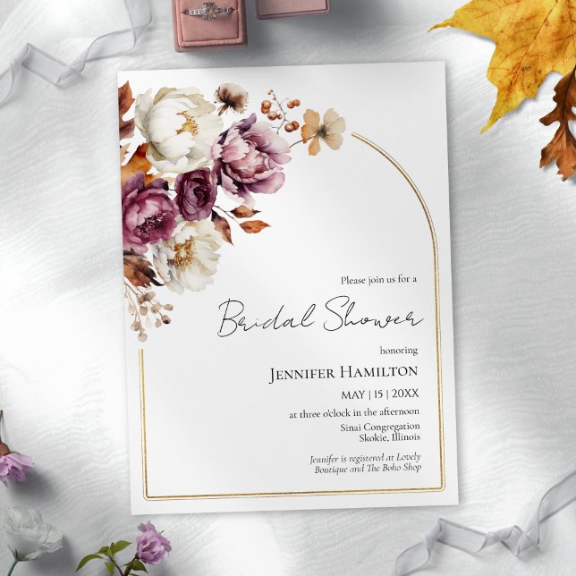 Convites Boho Burgundy Chá de panela Floral Fall (Criador carregado)