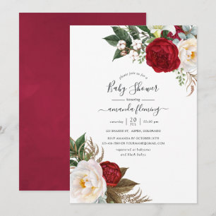 Convites Boho Burgundy - Chás de Bebê Floral Marsala