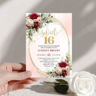 Convites Boho Burgundy Dourado Floral Sweet Sixteen Atempor