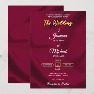 Convites Boho Burgundy e Gold Foil Script Casamento Simples