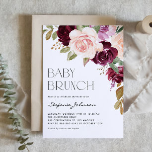 Convites Boho Burgundy e Pessegueiros caem Baby Brunch