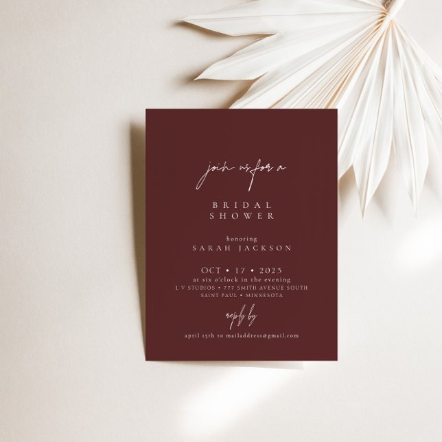 Convites Boho Burgundy Elegante Chá de panela Minimalista (Boho Burgundy Elegant Minimalist Bridal Shower Invitation)