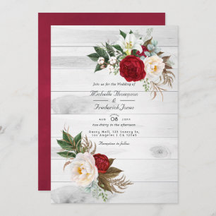 Convites Boho Burgundy Floral Código QR RSVP Casamento Bohe