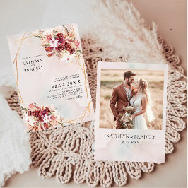 Convites Boho Burgundy Floral Geometric Wedding 