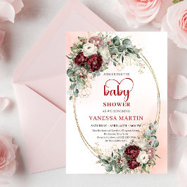 Convites Boho Burgundy Greenery Heart-Shaped Font Baby Show