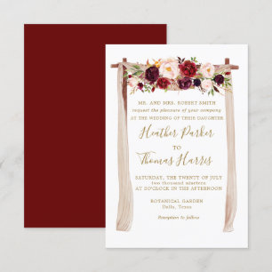 Convites Boho Burgundy Marsala Casamento com Arca Floral