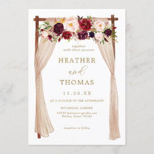 Convites Boho Burgundy Marsala Casamento Floral