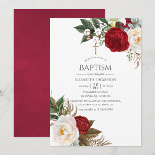 Convites Boho Burgundy - Marsala Floral Baptism