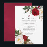 Convites Boho Burgundy - Marsala Floral Bat Mitzvah<br><div class="desc">Trendy burgundy - marsala bohemian watercolor peonies,  lírios e eucalipto bat mitzvah convidam personalizáveis para os seus detalhes de evento.</div>