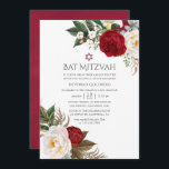 Convites Boho Burgundy - Marsala Floral Bat Mitzvah<br><div class="desc">Trendy burgundy - marsala bohemian watercolor peonies,  lírios e eucalipto bat mitzvah convidam personalizáveis para os seus detalhes de evento.</div>