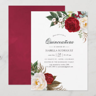 Convites Boho Burgundy - Marsala Floral Quinze Anos