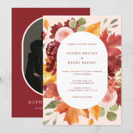 Convites Boho Burgundy Rustic Foto Floral Casamento