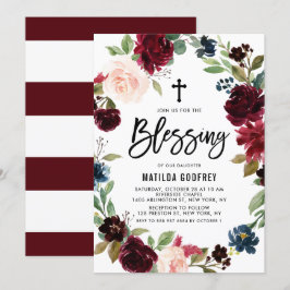 Convites Boho Burgundy Watercolor Floral Wreath Blush