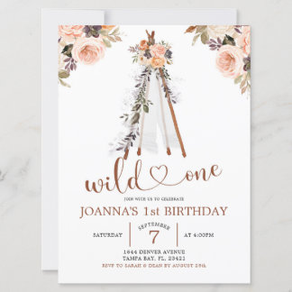 Convites Boho Burn Orange Floral Teepee Girl Primeiro Anive