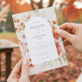 Convites Boho Burnt Orange Fall Floral Arch Monograma Beige