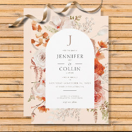 Convites Boho Burnt Orange Fall Floral Arco Floral Monogram