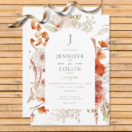 Convites Boho Burnt Orange Fall Floral Arco Floral Monogram