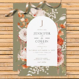 Convites Boho Burnt Orange Fall Floral Arco Floral Monogram