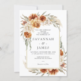 Convites Boho Burnt Orange Floral Com Frame Weds