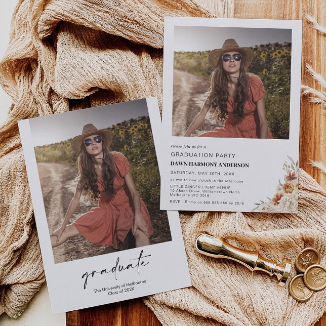 Convites Boho Burnt Orange Floral Festa de formatura (Criador carregado)