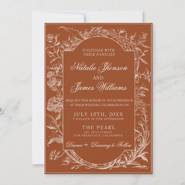 Convites Boho Burnt Orange Floral QR Code Photo Wedding (Frente)