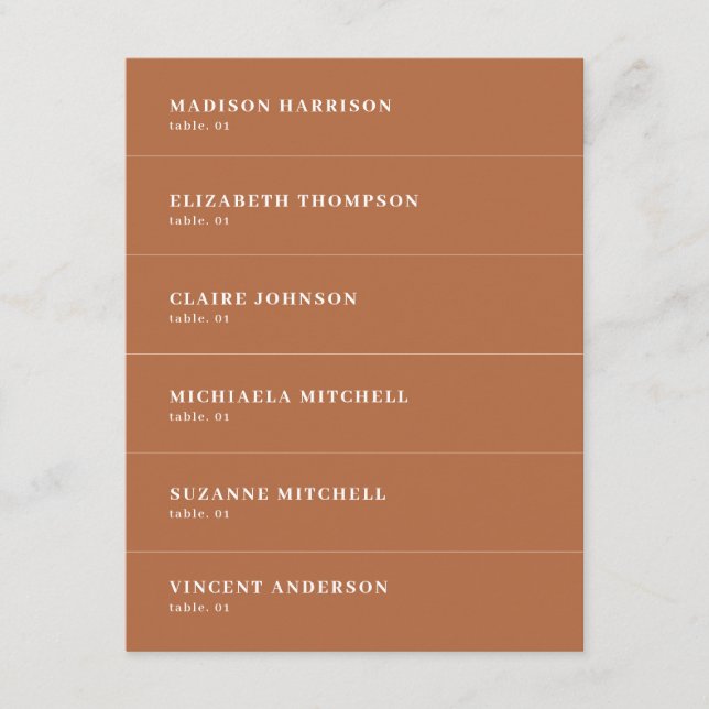 Convites Boho Burnt Orange Place Name Card (Frente)