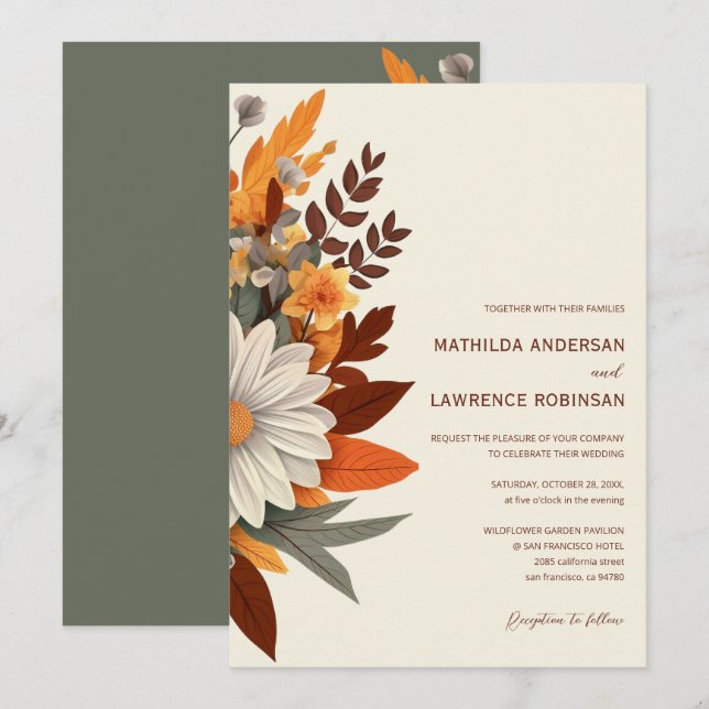 Convites Boho Burnt Orange Terracotta Casamento Floral (Frente/Verso)