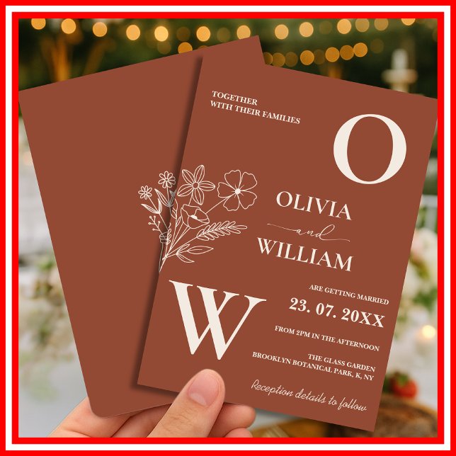 Convites Boho Burnt Orange Terracotta Casamento Russo (Criador carregado)