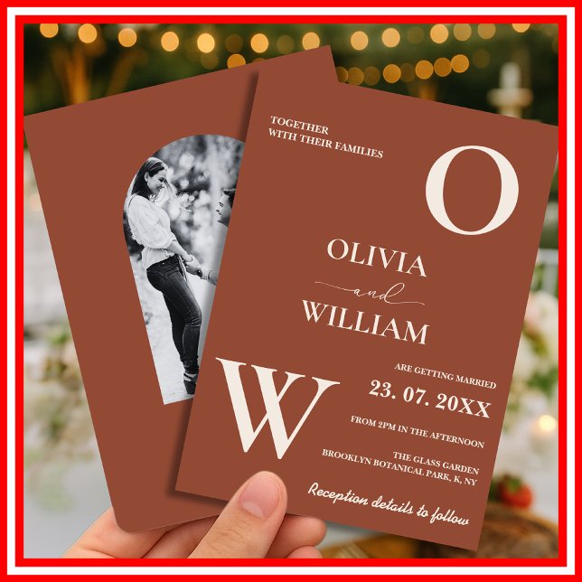 Convites Boho Burnt Orange Terracotta Foto Rustic Casamento (Criador carregado)