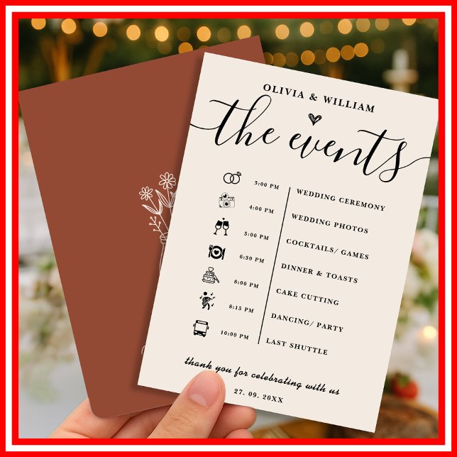 Convites Boho Burnt Orange Wedding Order of Events Program (Criador carregado)