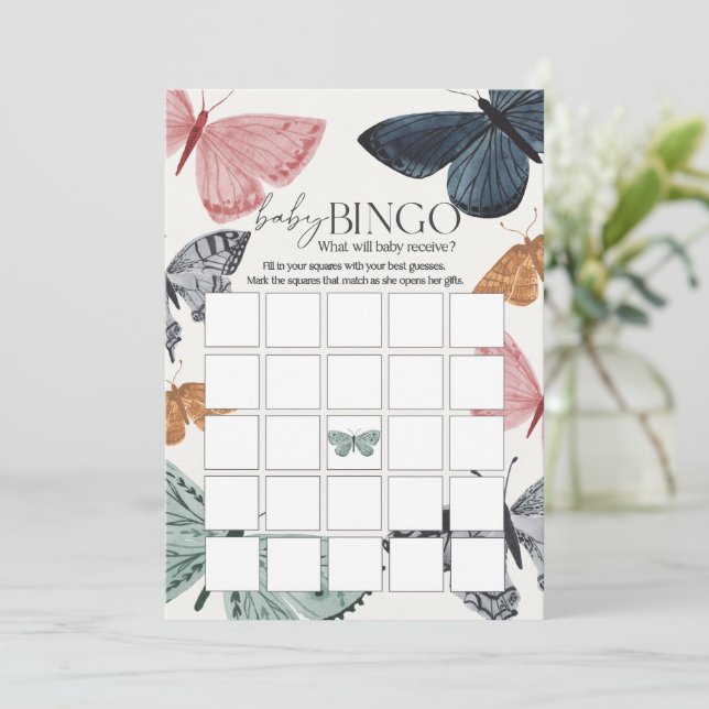 Convites Boho Butterfly Chá de fraldas Baby Bingo Jogo (Em pé/Frente)