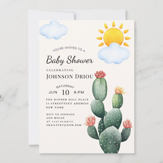 Convites Boho Cactus Baby Shower (Frente)